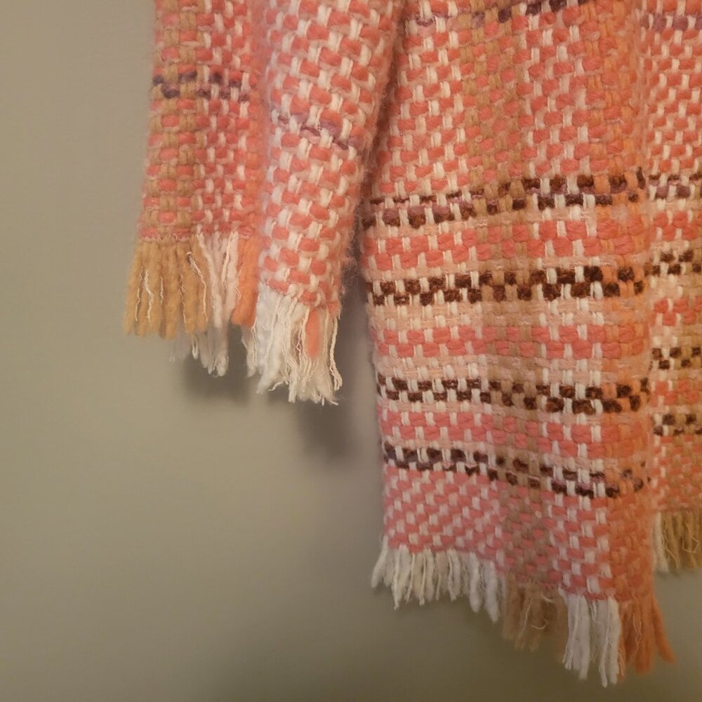 Vilagallo Plaid Multicolored Textured Woven Fringe Trim Open Jacket Cardigan - Picture 8 of 8